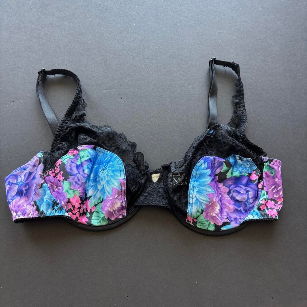 Vintage Lily of France by Dolores floral print bra with lace trim - modern 34CC